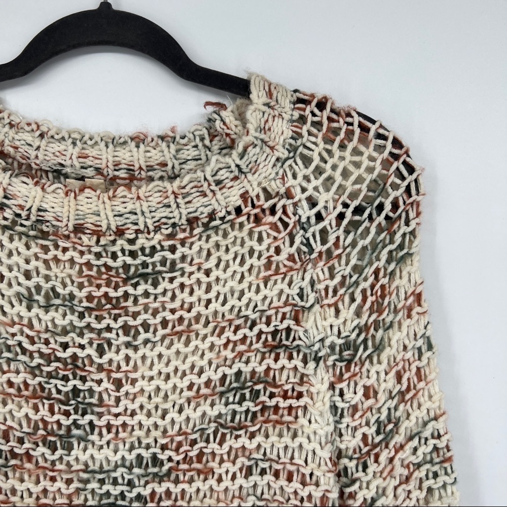 Ganji Multi Space-Dyed Drop Shoulders Open Knit Long Sleeve Ruched Cuff Sweater